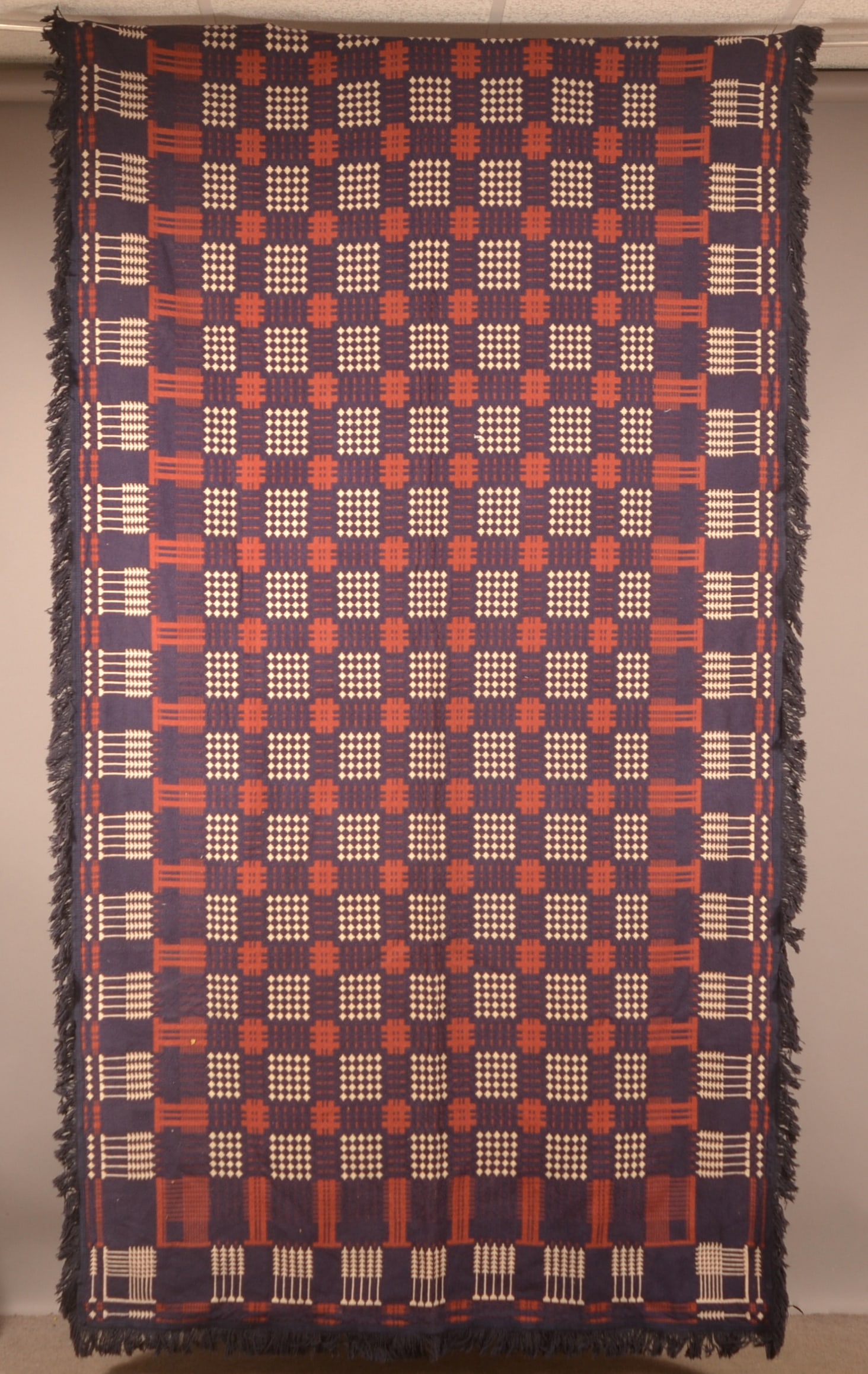 Antique Geometric Pattern Overshot Coverlet. (1 of 4)