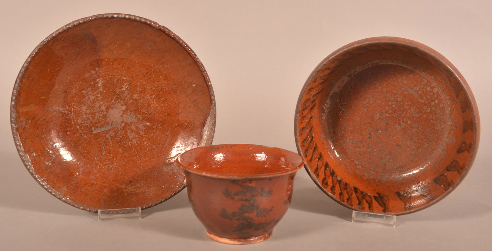 Three Antique Glazed Redware Vessels. (1 of 3)