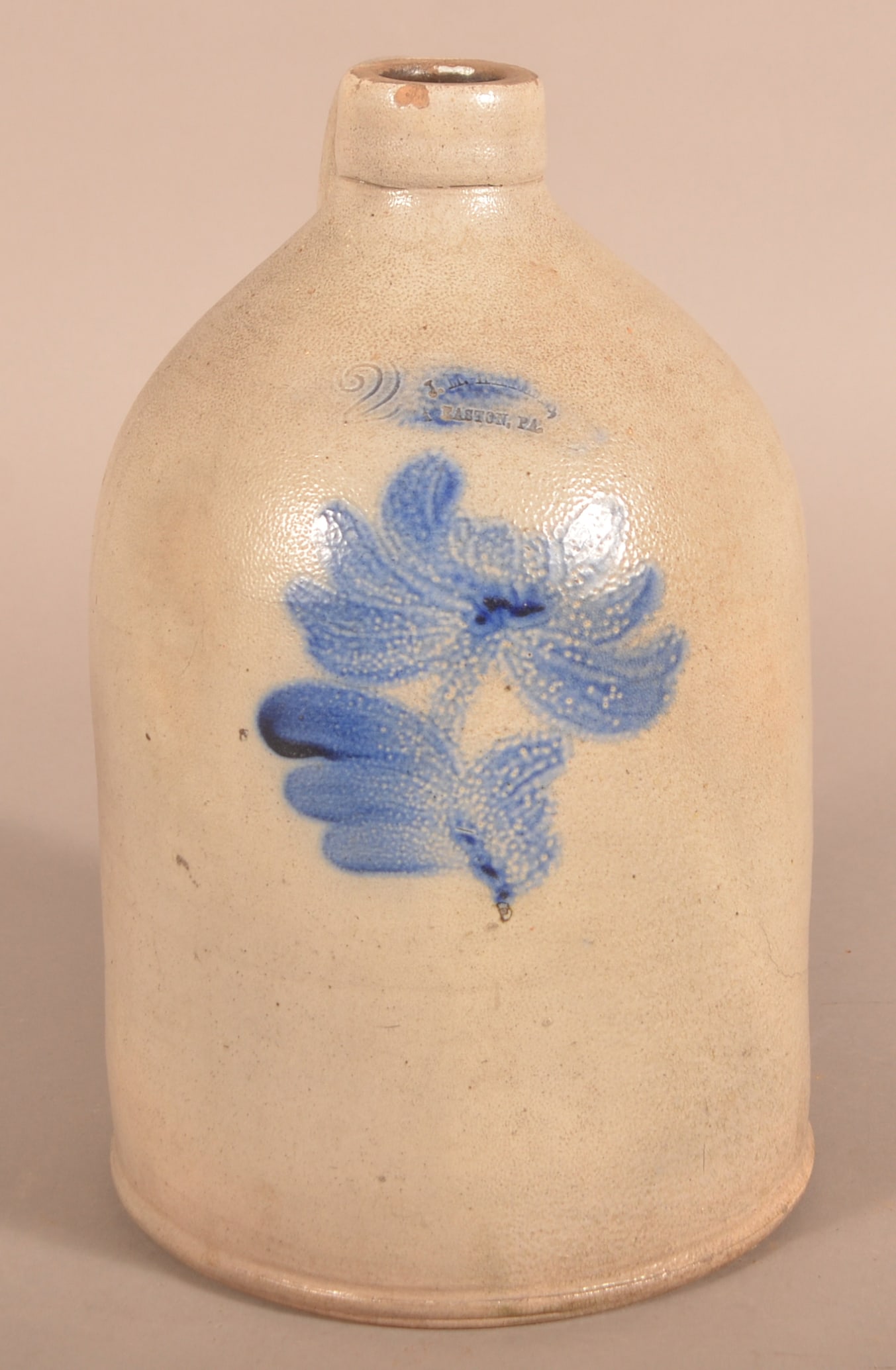J.M. Harris, Easton, PA. 2-Gallon Stoneware Jug.: J.M. Harris, Easton, PA. Floral Cobalt Slip-Decorated 2-Gallon Stoneware Jug. 13-1/2"h.