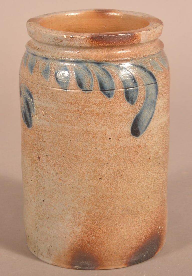 Stoneware Jar with Cobalt Floral and Foliate Slip. (1 of 3)