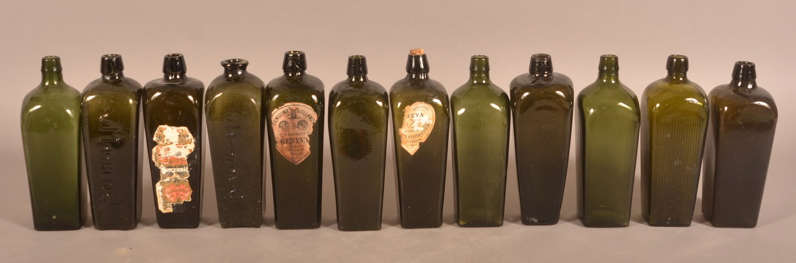 12 Various 18th C. Olive Green Case Bottles. (1 of 9)
