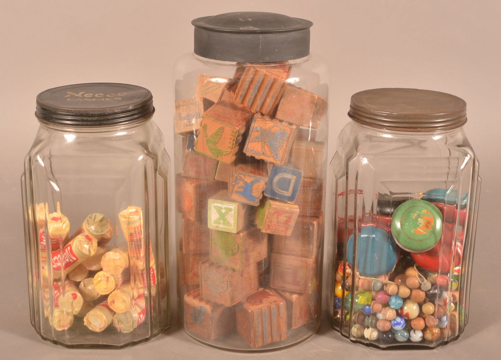 Three Antique/Vintage Colorless Glass Canisters. (1 of 5)