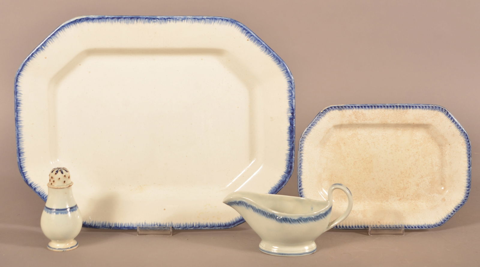 Four Pcs. of Leeds Blue Featheredge China. (1 of 3)