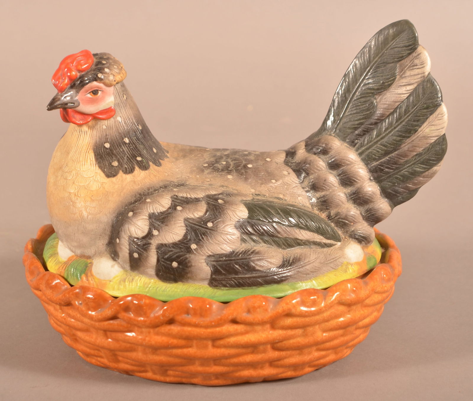 Staffordshire China Bisque Glazed Hen-on-Nest. (1 of 5)