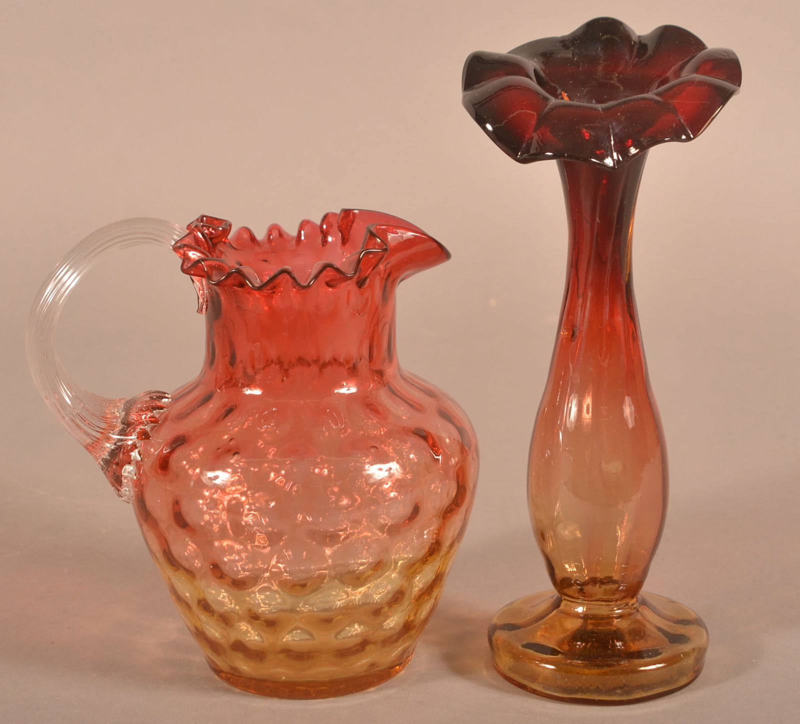 Two Pieces of Blown Amberina Art Glass. (1 of 3)