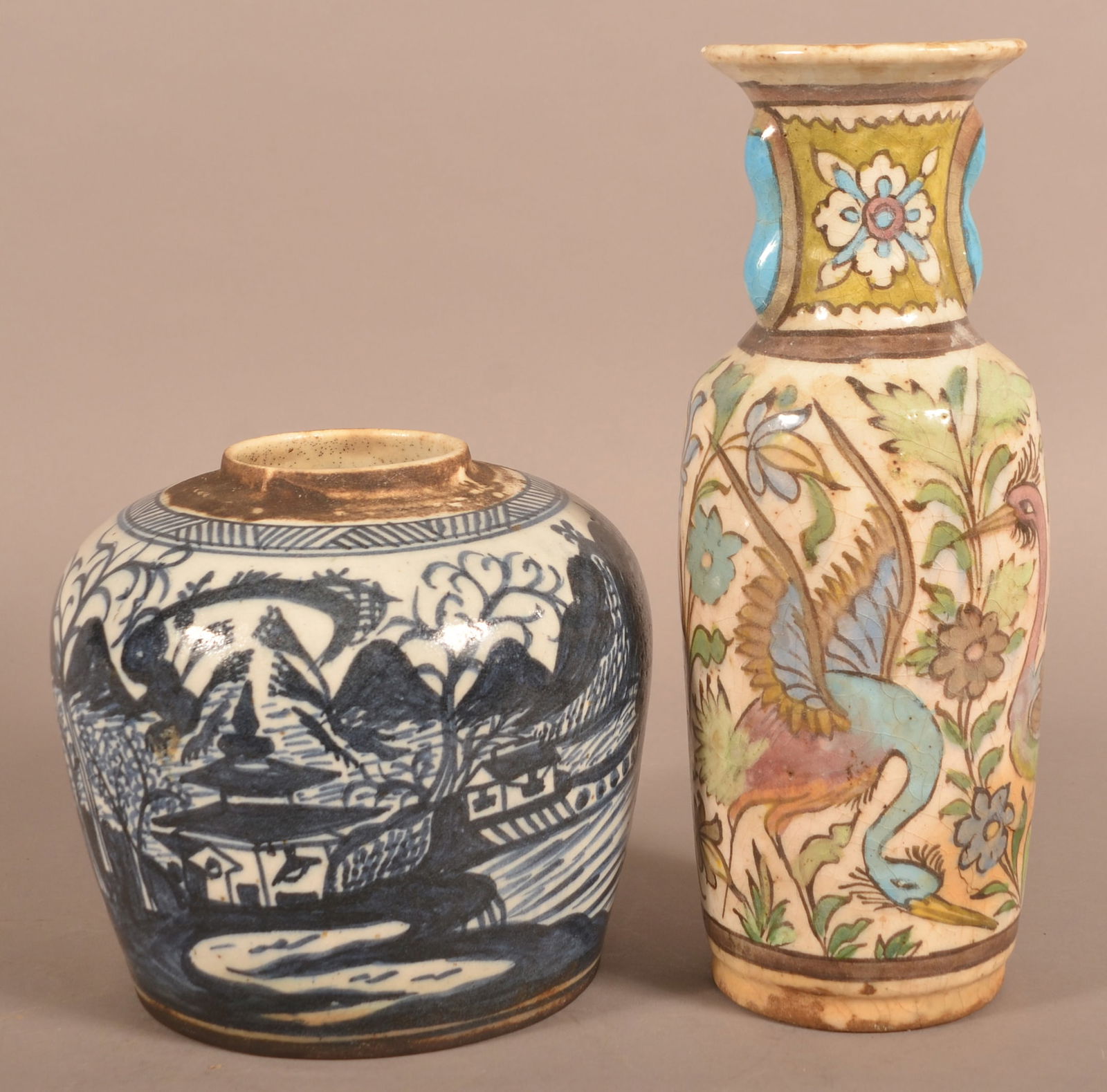 Persian Pottery Vase and Chinese Ginger Jar. (1 of 4)