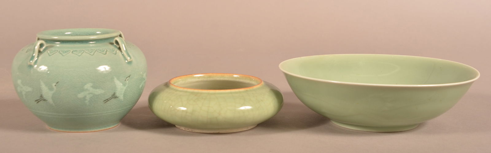 Three Pieces of Chinese Celadon Glazed Porcelain. (1 of 4)