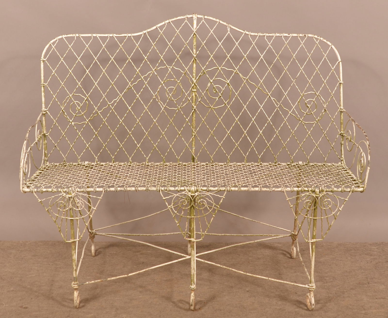 Antique Iron and Wire Frame Settee. (1 of 5)
