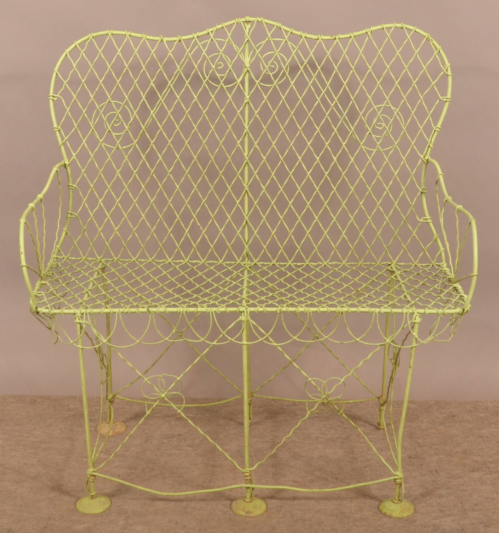 Antique Iron and Wire Frame Settee. (1 of 3)