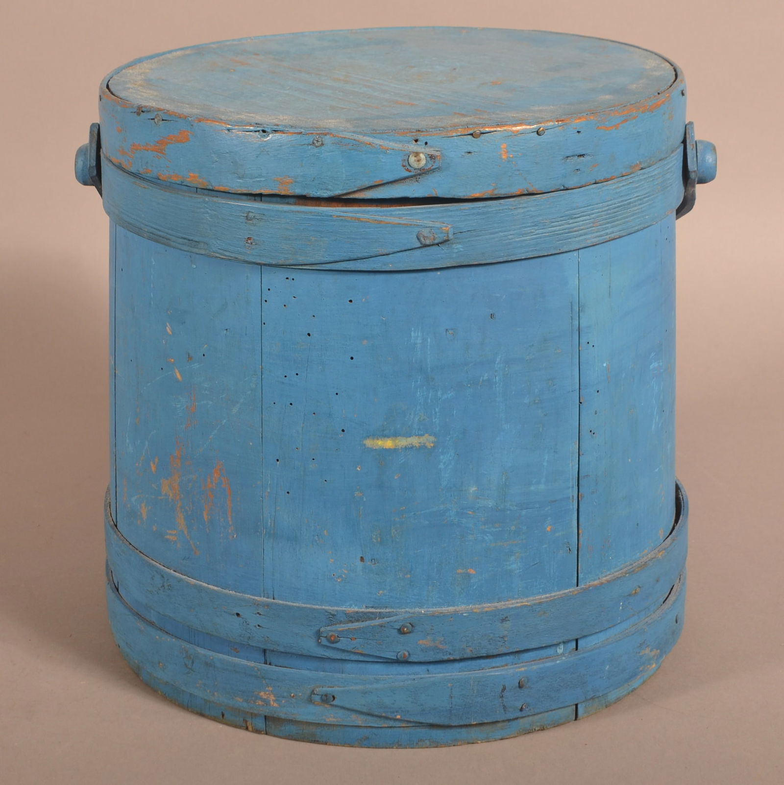 Antique Blue Painted Wooden Firkin. (1 of 5)