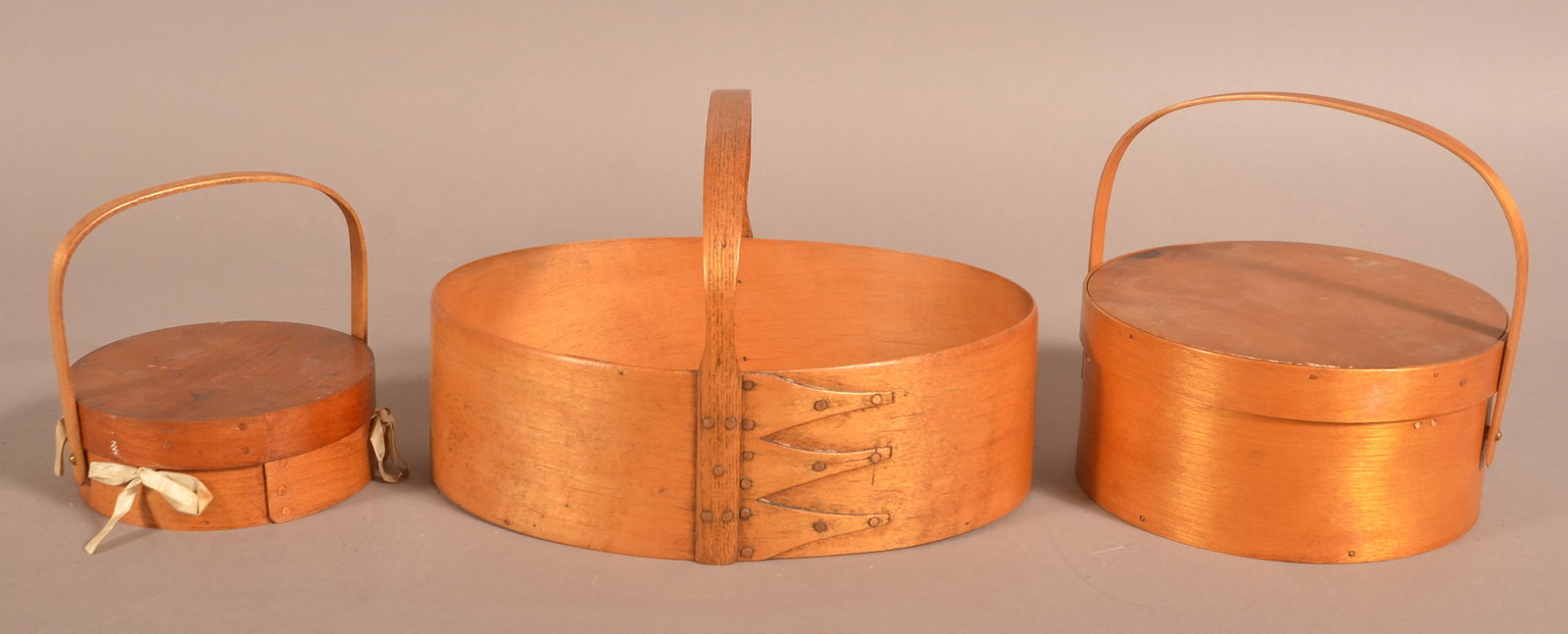Three Vtg. Shaker Bentwood Sewing Boxes/Basket. (1 of 3)