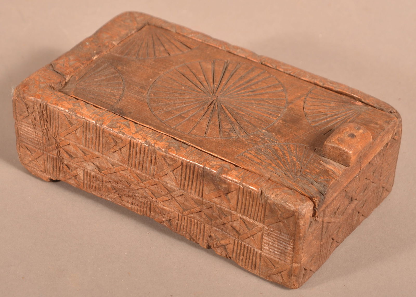 Antique Chip-Carved Slide-Lid Fire Starter Box. (1 of 5)