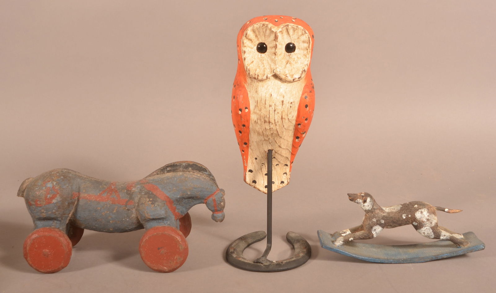 Three Folk Art Carved and Painted Animals. (1 of 4)