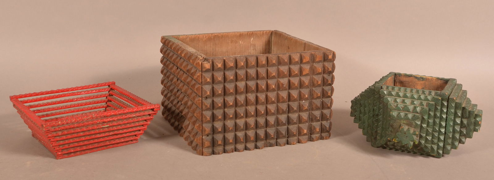 Three Pcs. of Antique/Vintage Painted Tramp Art. (1 of 2)