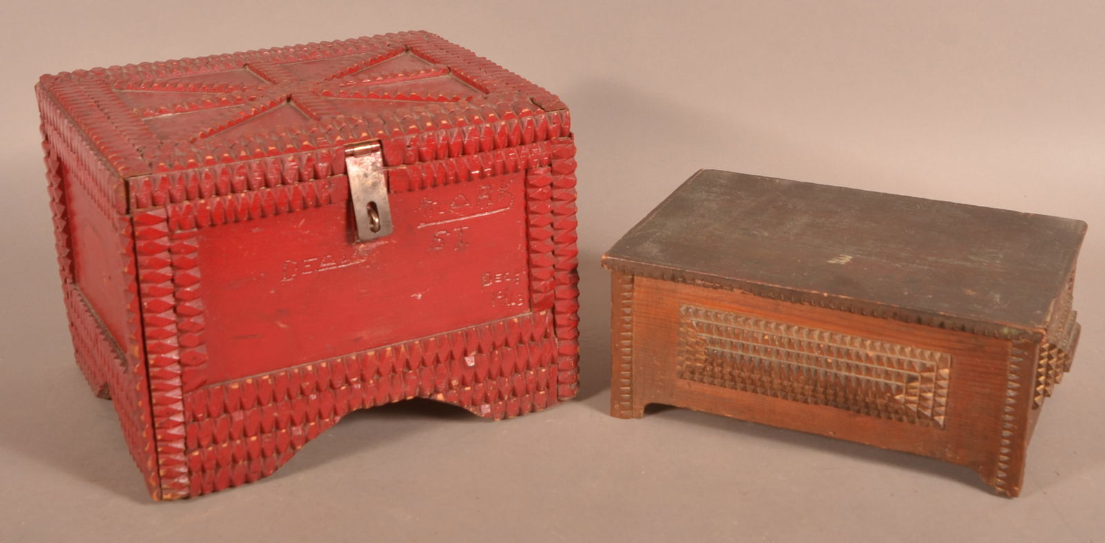 Two Antique/Vintage Tramp Art Boxes. (1 of 4)