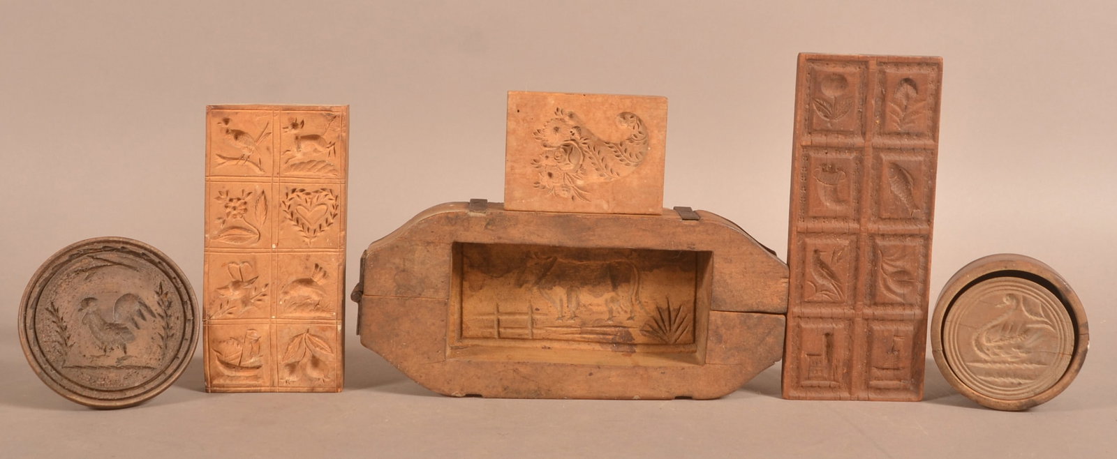 Antiq. European Butter Prints & Springerle Molds.: Lot of Antique European Butter Prints and Springerle Molds. Largest, 11"l.