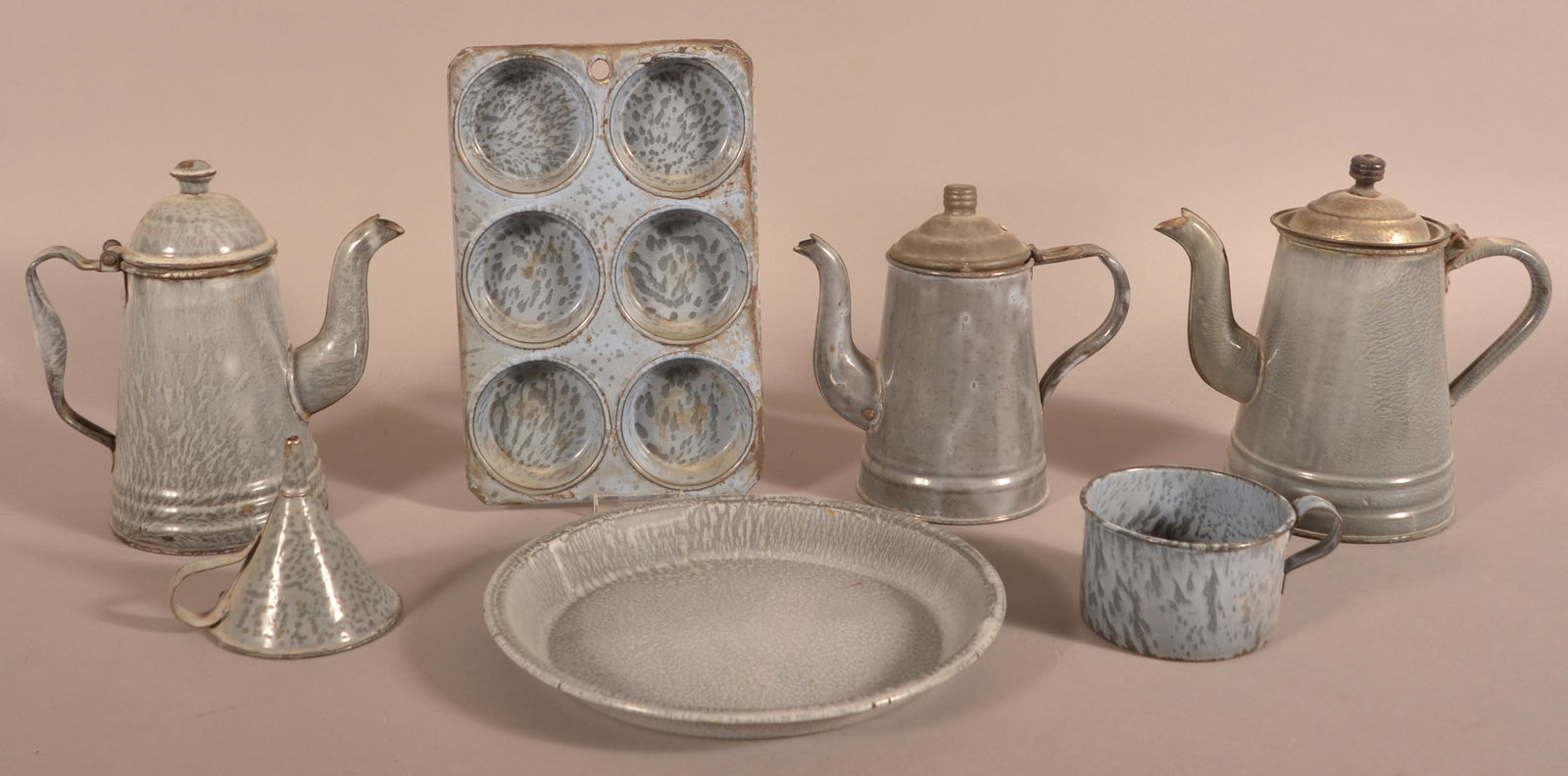 Seven Pieces of Antique Gray Granite Ware. (1 of 2)