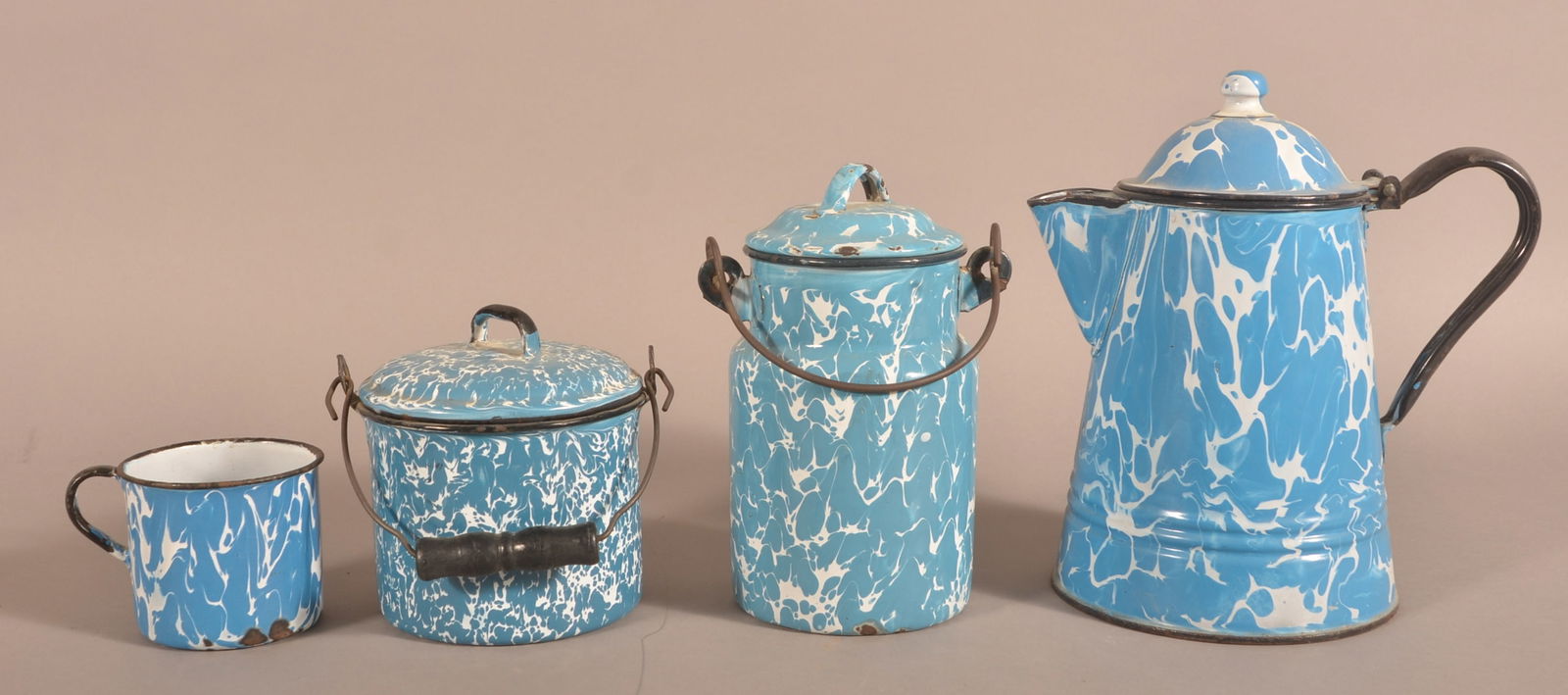 Four Pieces of Antique Light Blue Granite Ware. (1 of 3)
