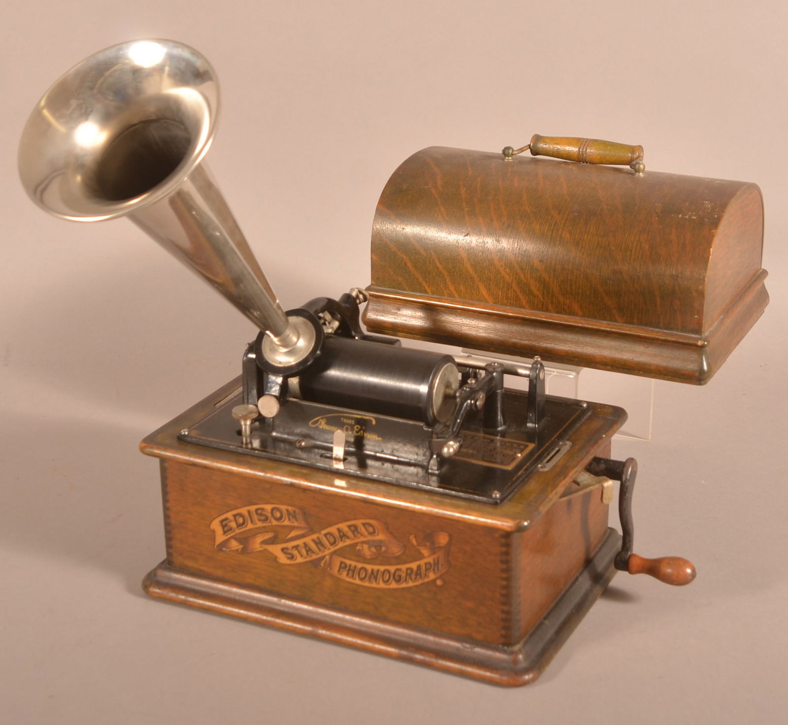 Edison Oak Case Standard Phonograph with Horn. (1 of 5)
