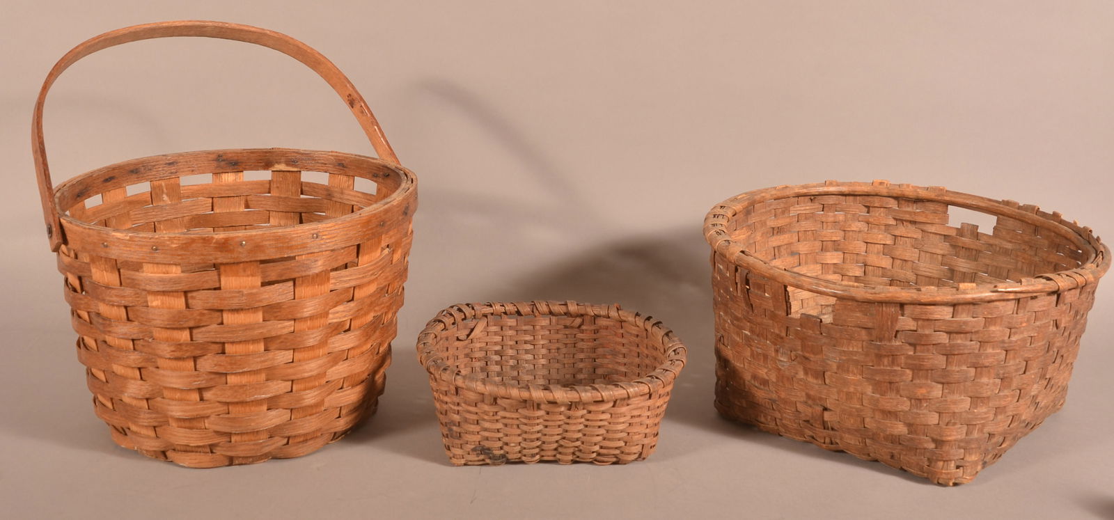 Three Antique Woven Oak Splint Field Baskets. (1 of 4)