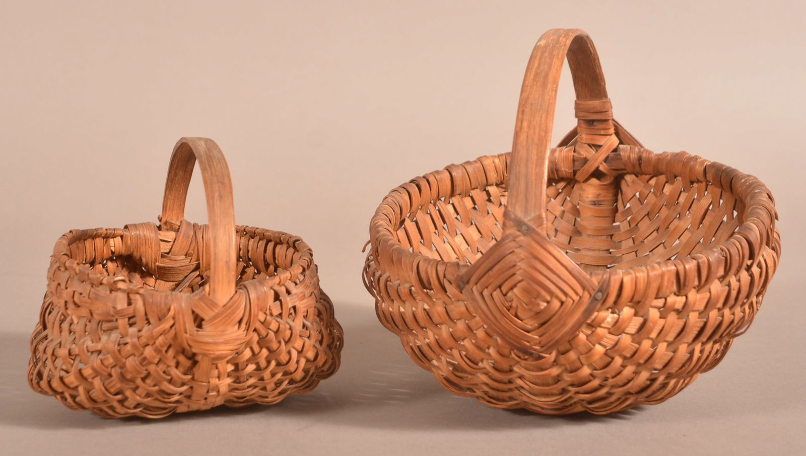 Two Antique Woven Oak Splint Berry/Egg Baskets. (1 of 4)