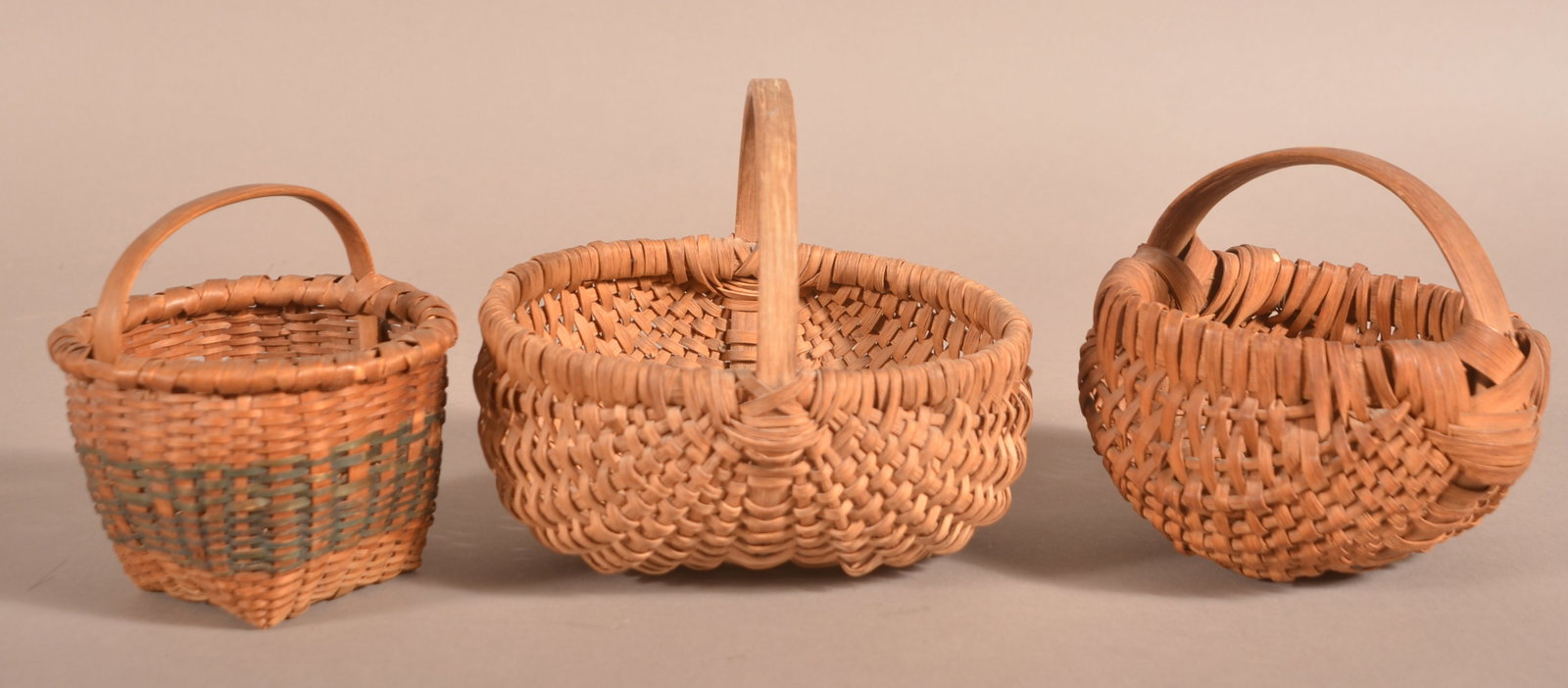 Three Antique Woven Oak Splint Berry/Egg Baskets. (1 of 3)