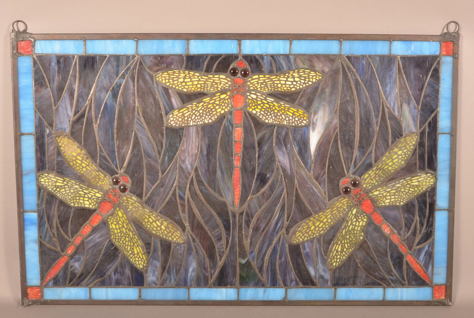 Vintage Leaded Slag Glass Dragonfly Window. (1 of 4)