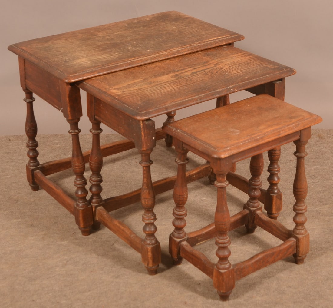 Nest-of-3 Antique English Oak Stands. (1 of 4)