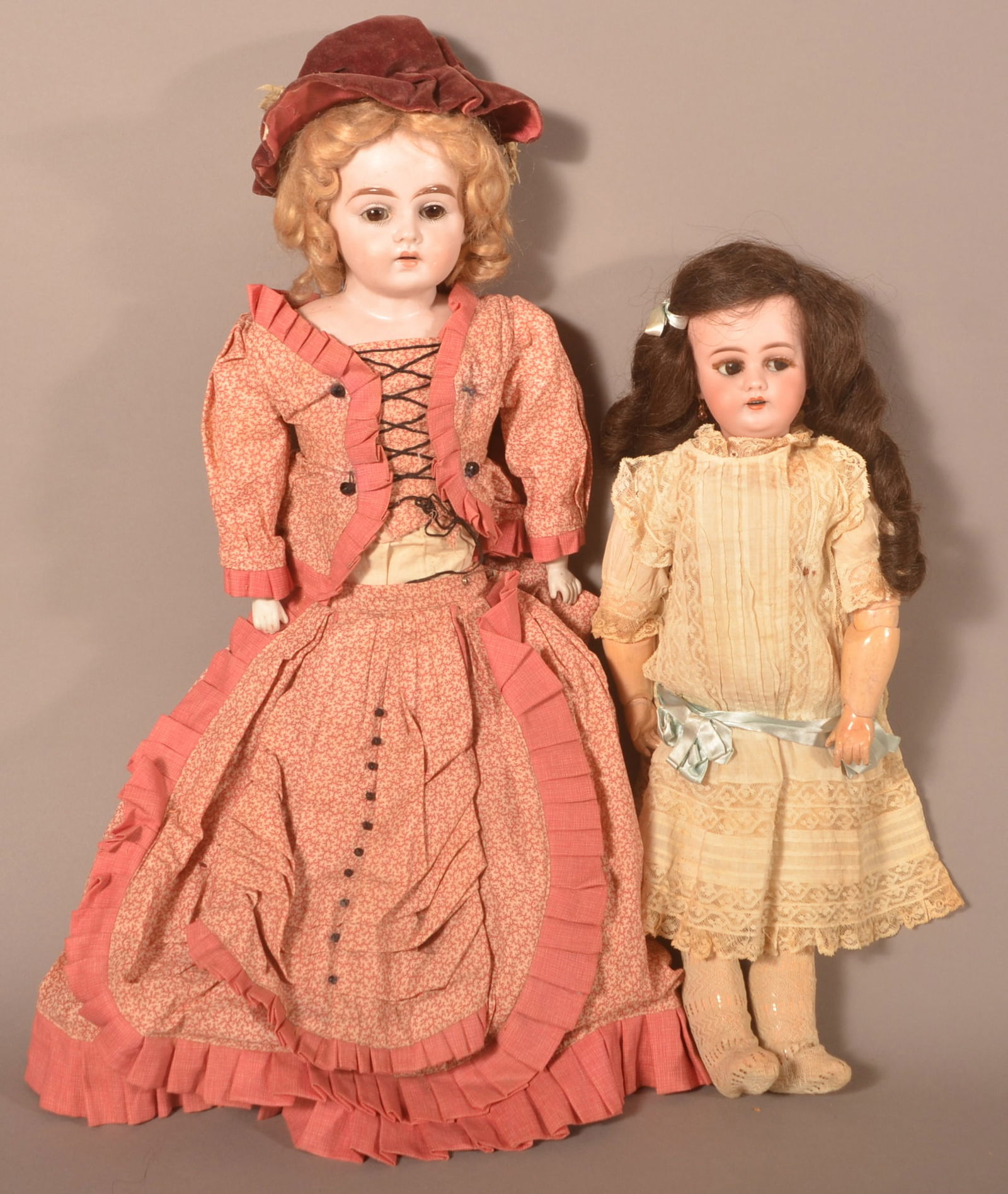 Two Antique German Bisque Head Girl Dolls. (1 of 6)
