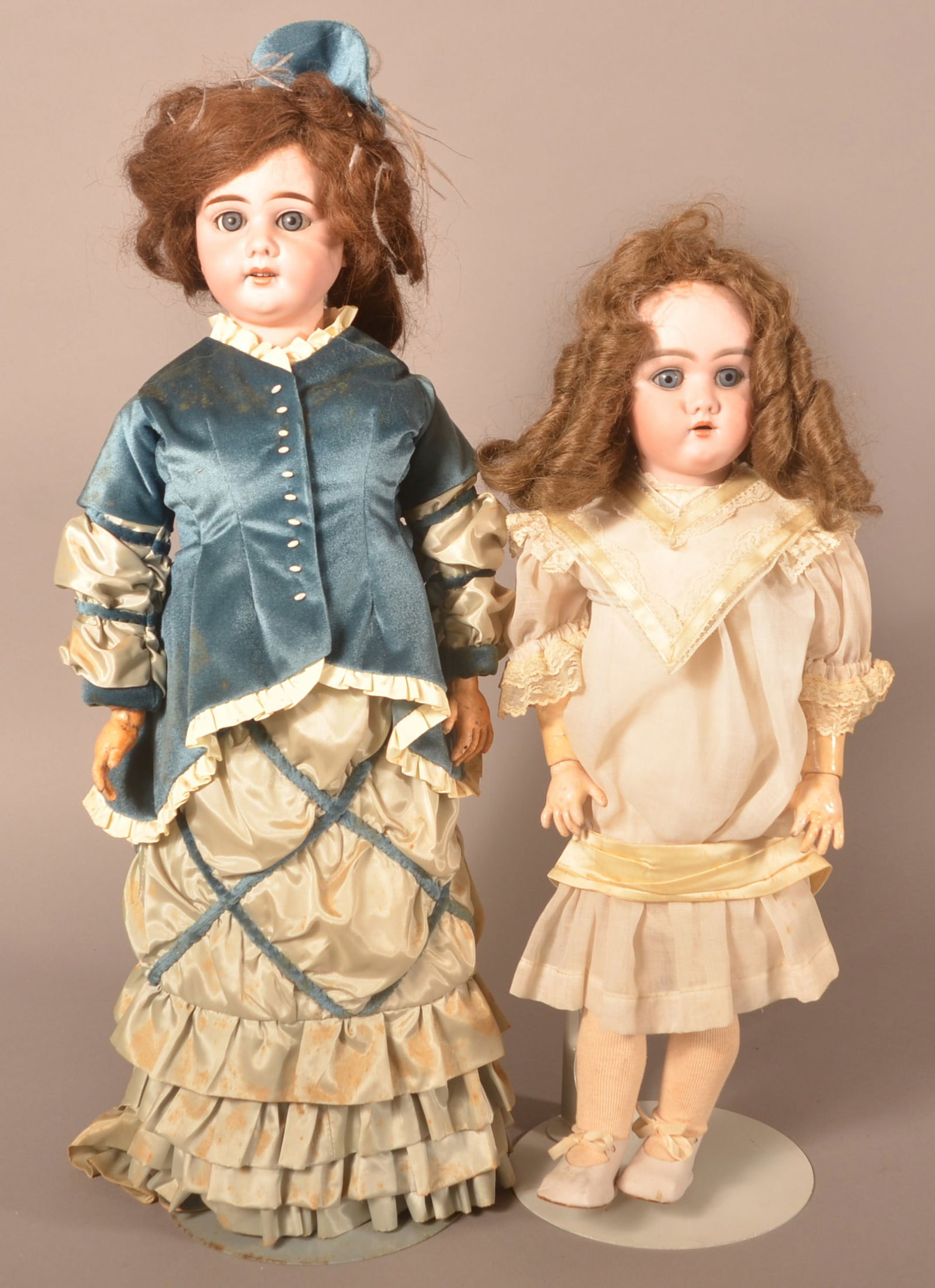 Two Antique German Bisque Head Girl Dolls. (1 of 6)