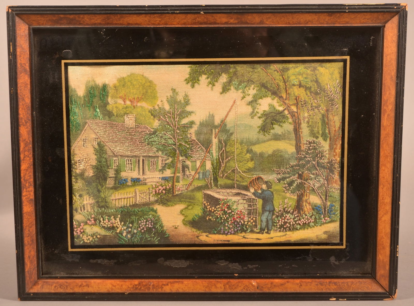 Continental 19th C. Cottage Scene Needlework. (1 of 2)