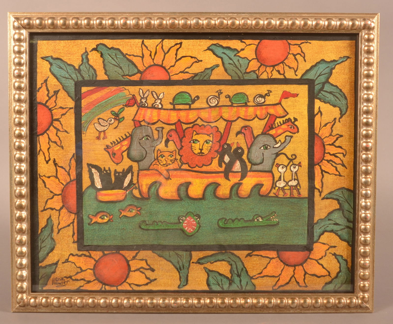 Bonnie Grilli Noah's Ark Folk Art Oil on Board. (1 of 4)