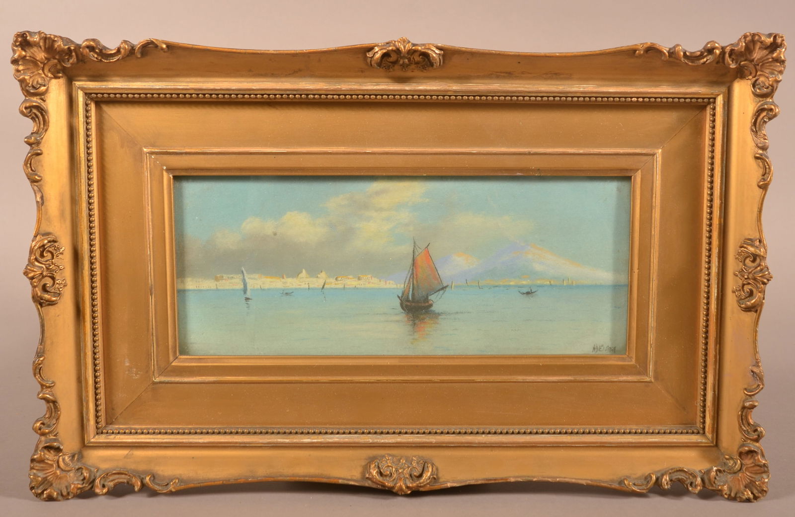 H.G. Eastman Sailboats and Coastline Painting. (1 of 4)
