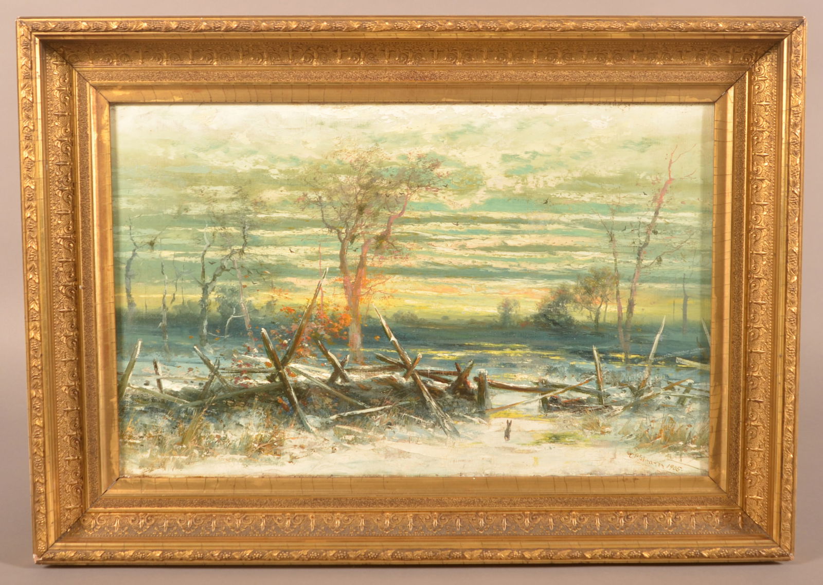 C. H. Shearer Winter Landscape Oil Painting. (1 of 4)