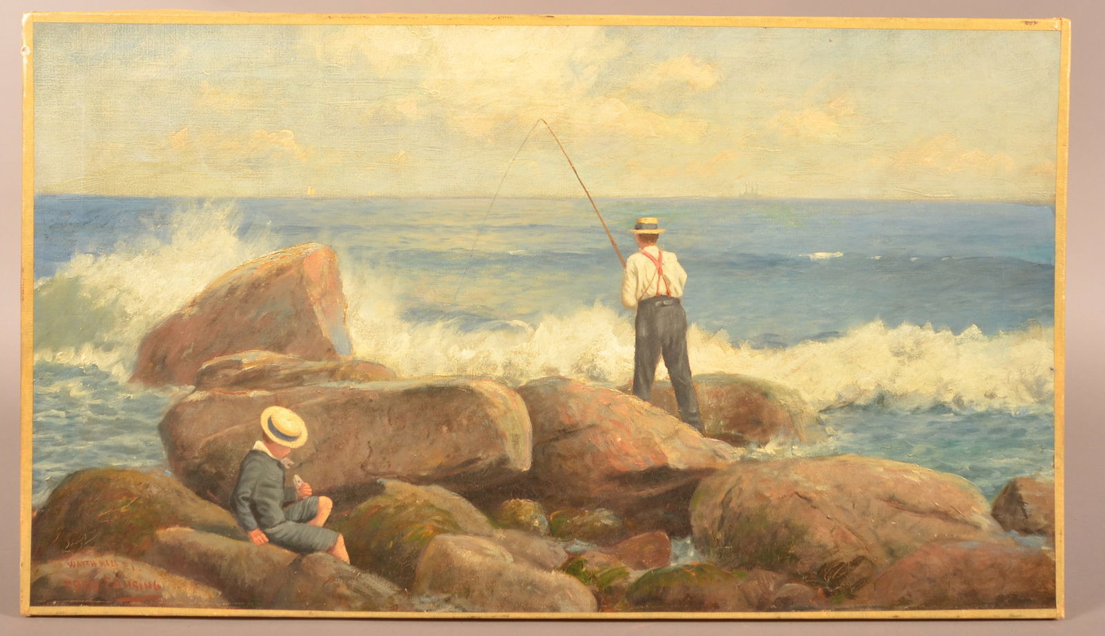 Frederick (Fred) Pansing Fishing Scene Painting. (1 of 5)