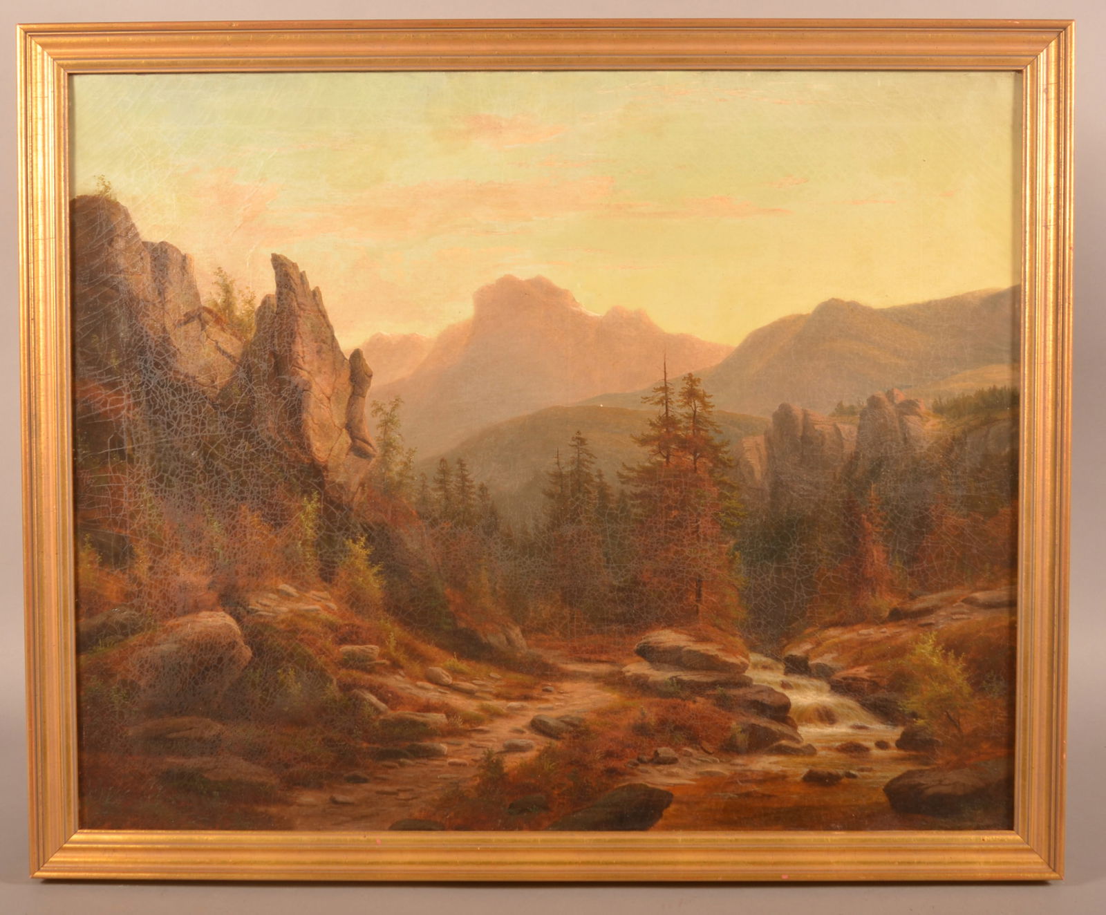 Oil on Canvas Stream and Mountainscape Painting. (1 of 3)