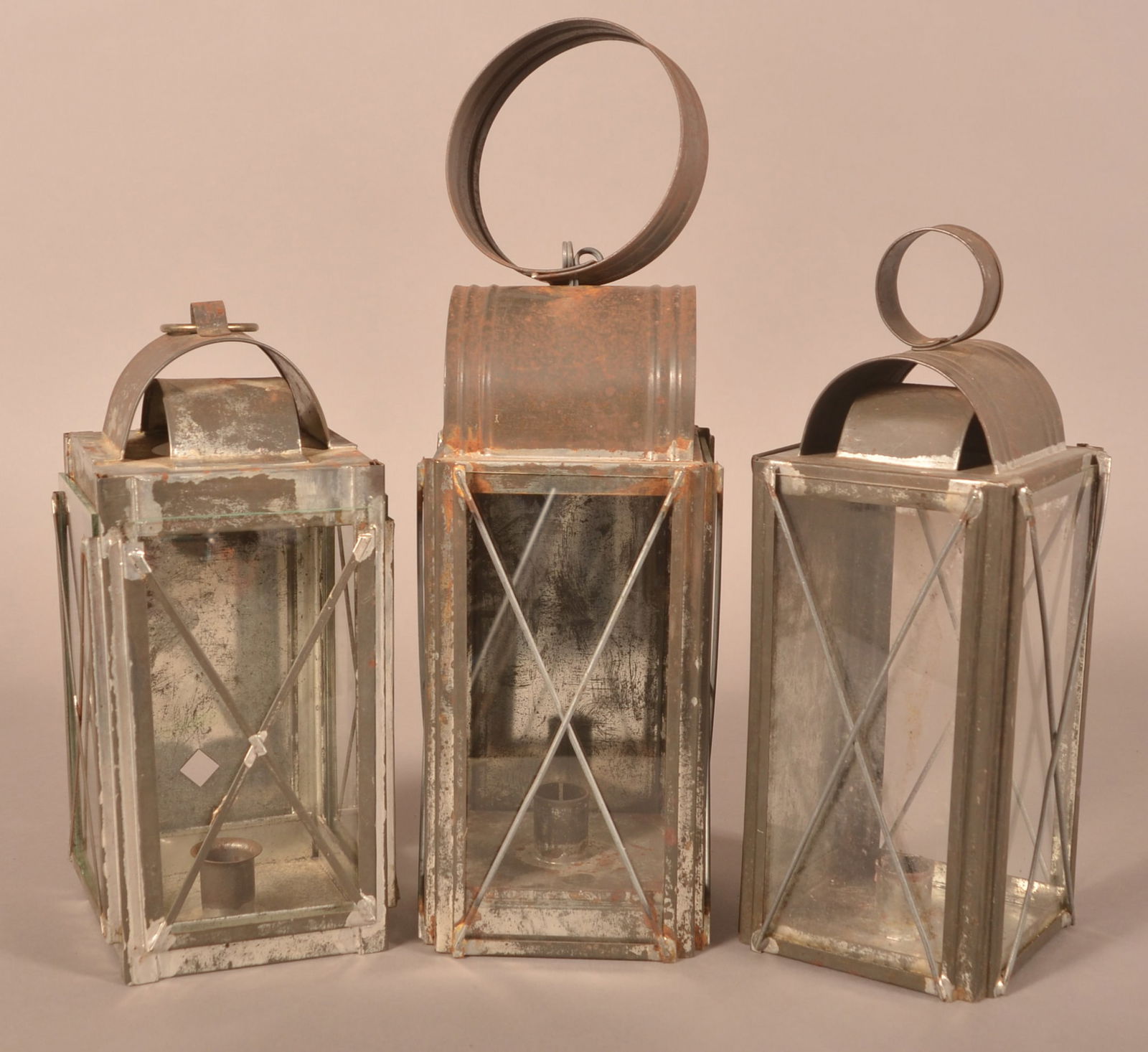 Three Antique Tin Candle Lanterns. (1 of 3)