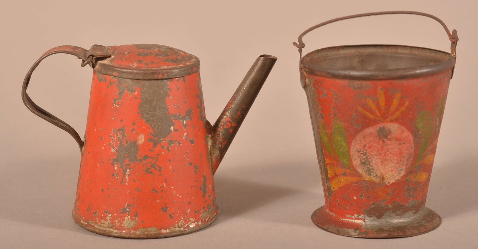 Two Miniature Red Ground Toleware Vessels. (1 of 2)