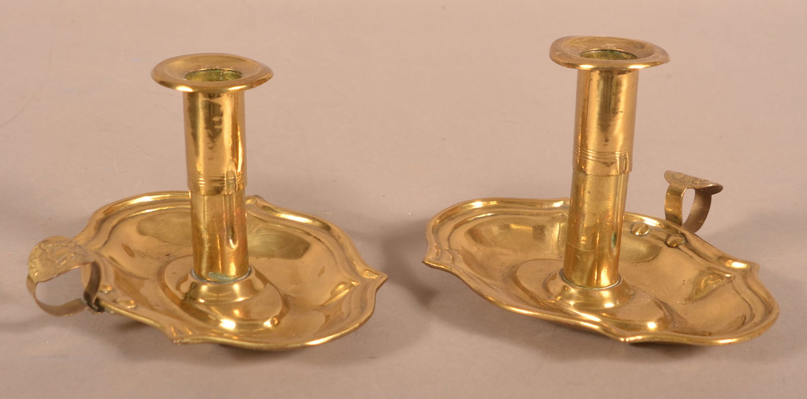 Pair of English Brass Saucer-Base Candlesticks (1 of 2)