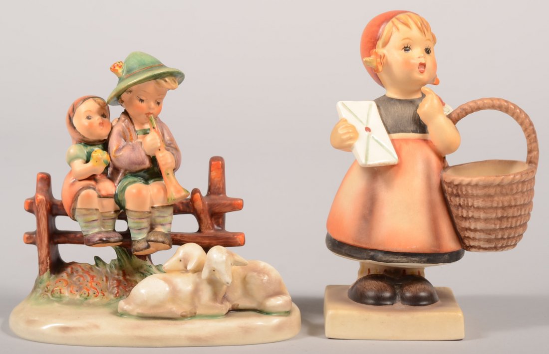 Two Hummel Figures, TMK-3. #99 Eventide, 4 5/8"h.: Two Hummel Figures, TMK-3. #99 Eventide, 4 5/8"h. and #13/0 Meditation, 5 3/8"h.