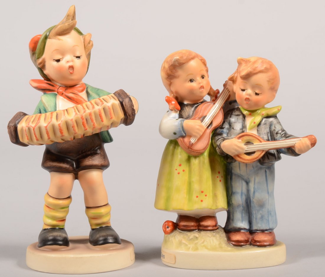 Two Hummel Figures, TMK-6. #150 2/0 Happy Days, 4: Two Hummel Figures, TMK-6. #150 2/0 Happy Days, 4 1/4"h. Along with #185 Accordion Boy, 5 1/4"h.