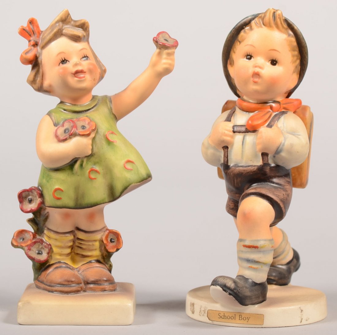 Two Hummel Figures, TMK-3. #72 Spring Cheer, 5". A: Two Hummel Figures, TMK-3. #72 Spring Cheer, 5". Along with #82/0 School Boy, 5 1/2"h.