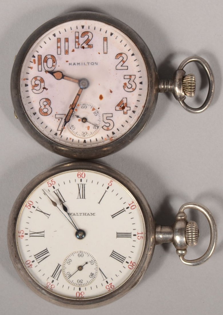 Two Sterling Cased Ladies Pocket Watches. An open : Two Sterling Cased Ladies Pocket Watches. An open face Lady Hamilton watch with radium numbers and hands. Engraved on back: "Presented to Sergt. James Gandee by Major H.B. Keiper and the Lancaster Mar