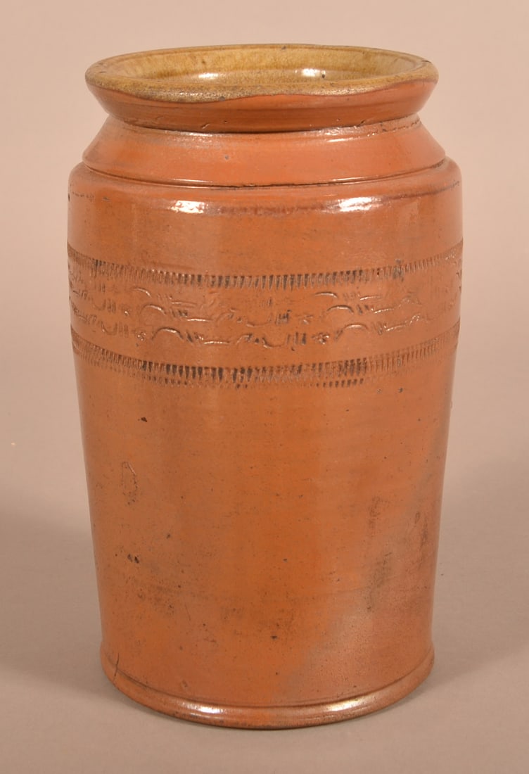 Glazed Stoneware Storage Jar with Stamped Decor. (1 of 3)