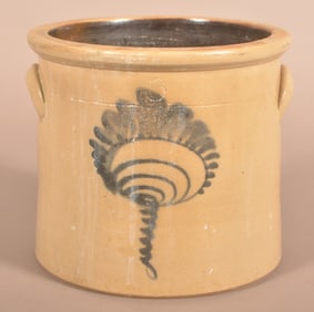 6-Qt. Stoneware Crock with Cobalt Slip Decoration.