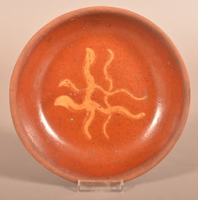 Yellow Slip-Decorated Redware Pottery Plate.
