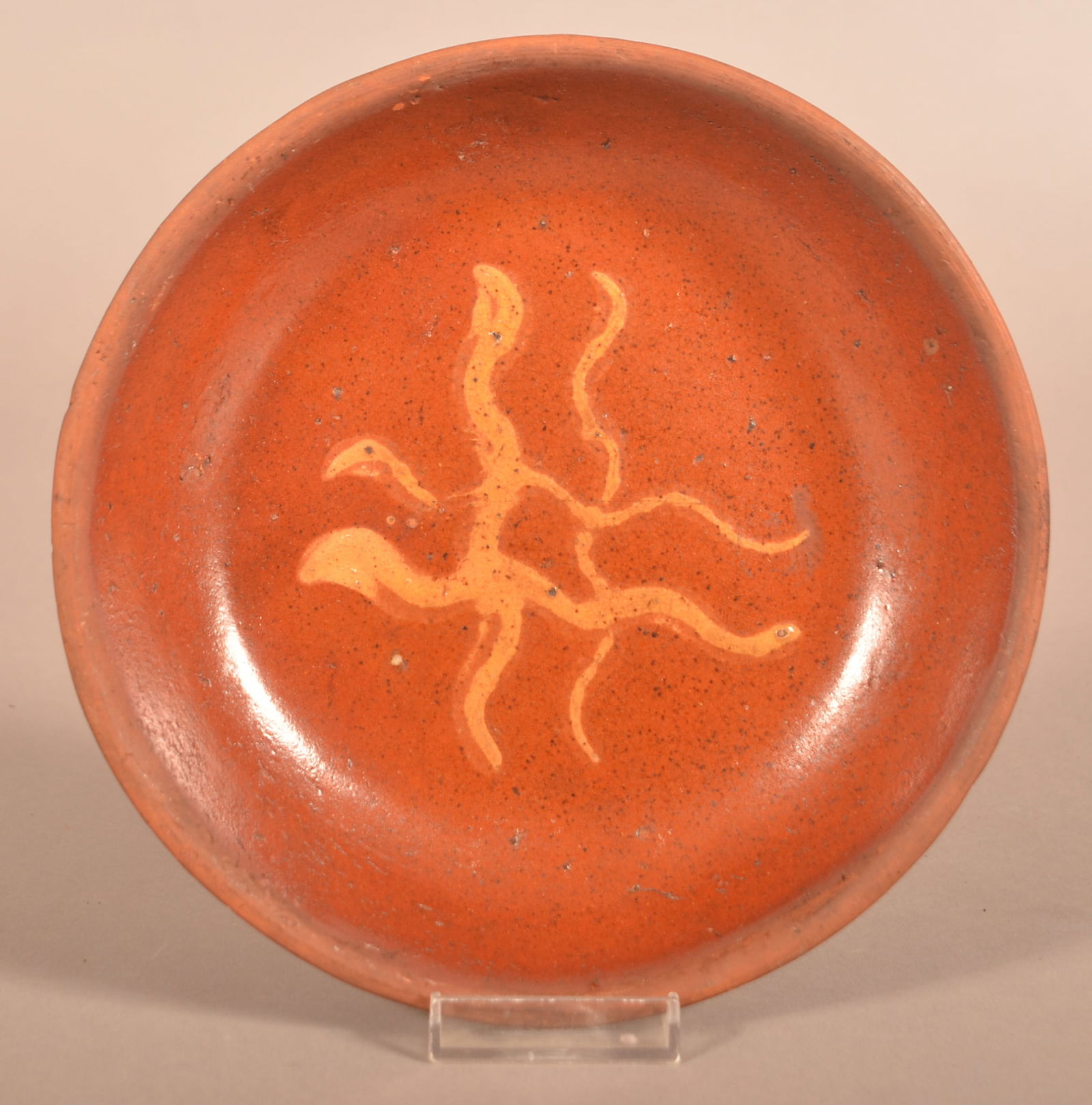 Yellow Slip-Decorated Redware Pottery Plate. (1 of 3)