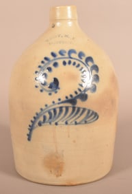 Troy, NY Pottery Cobalt Slip 2-Gal. Stoneware Jug.