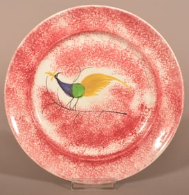 Red Spatter Peafowl Pattern Ironstone China Plate.