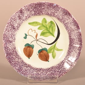 Purple Spatter Acorn Pattern Ironstone Cup Plate.